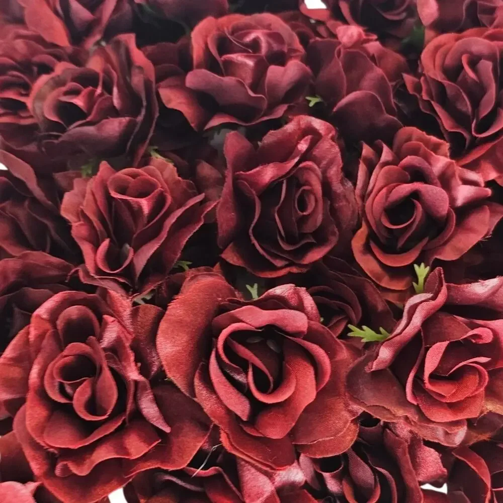 100 Burgundy Red Satin Rose Heads Stemless Wedding Floral Craft DIY 2.5in Flower